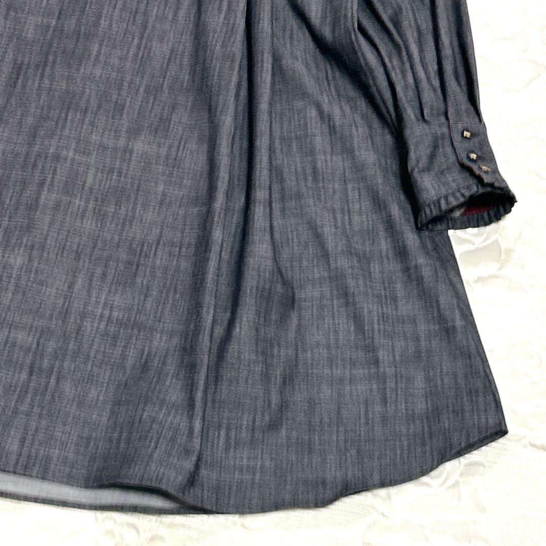 極美品❤︎ブルーレーベル シャンブレー Aライン ワンピース ボウタイ ストレッチ