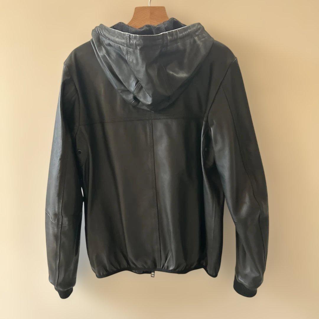 【DIESEL】 フード付きブラックレザージャケット パーカー サイズS 美品