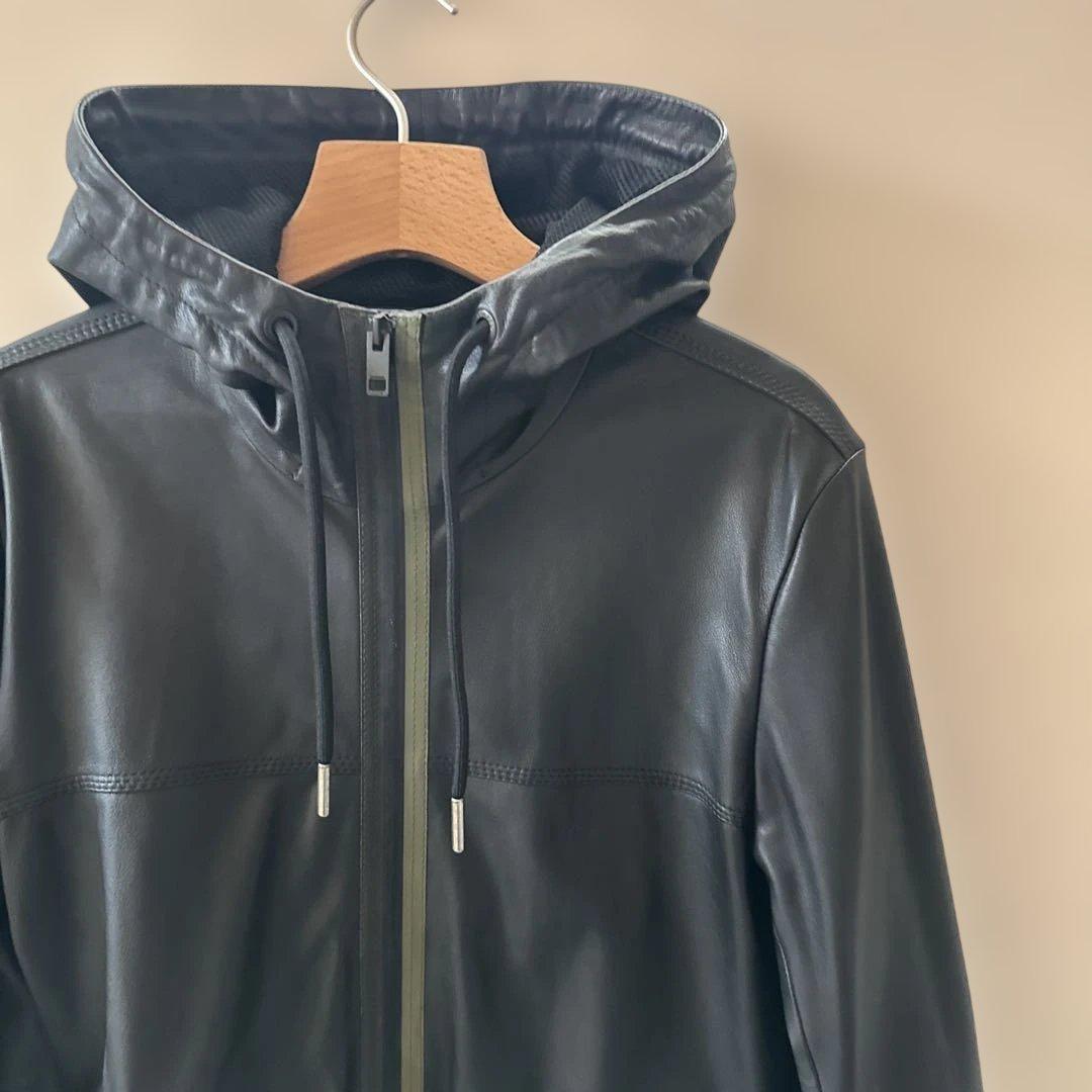 【DIESEL】 フード付きブラックレザージャケット パーカー サイズS 美品