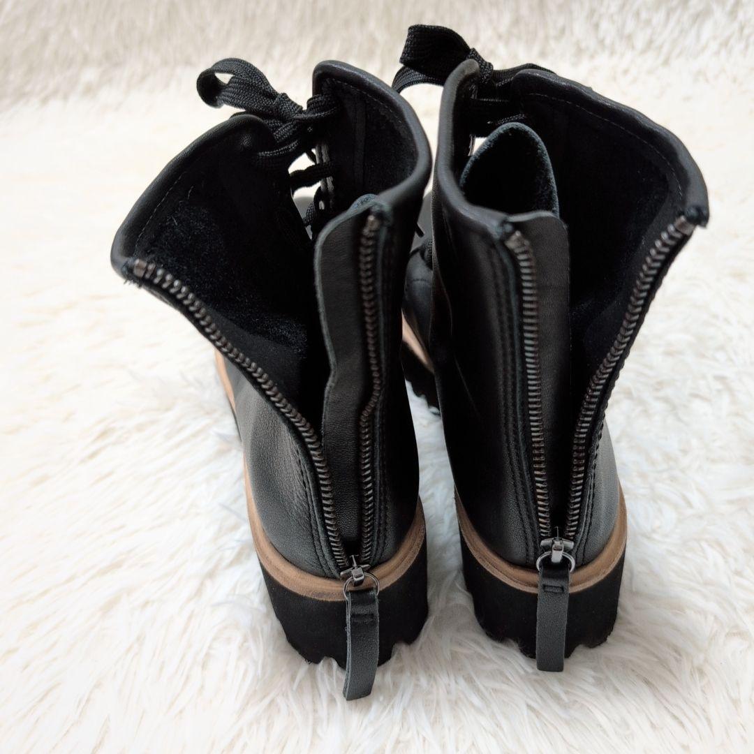 【美品】オールブラック 厚底 レースアップ ショートブーツ ブラック 24.0