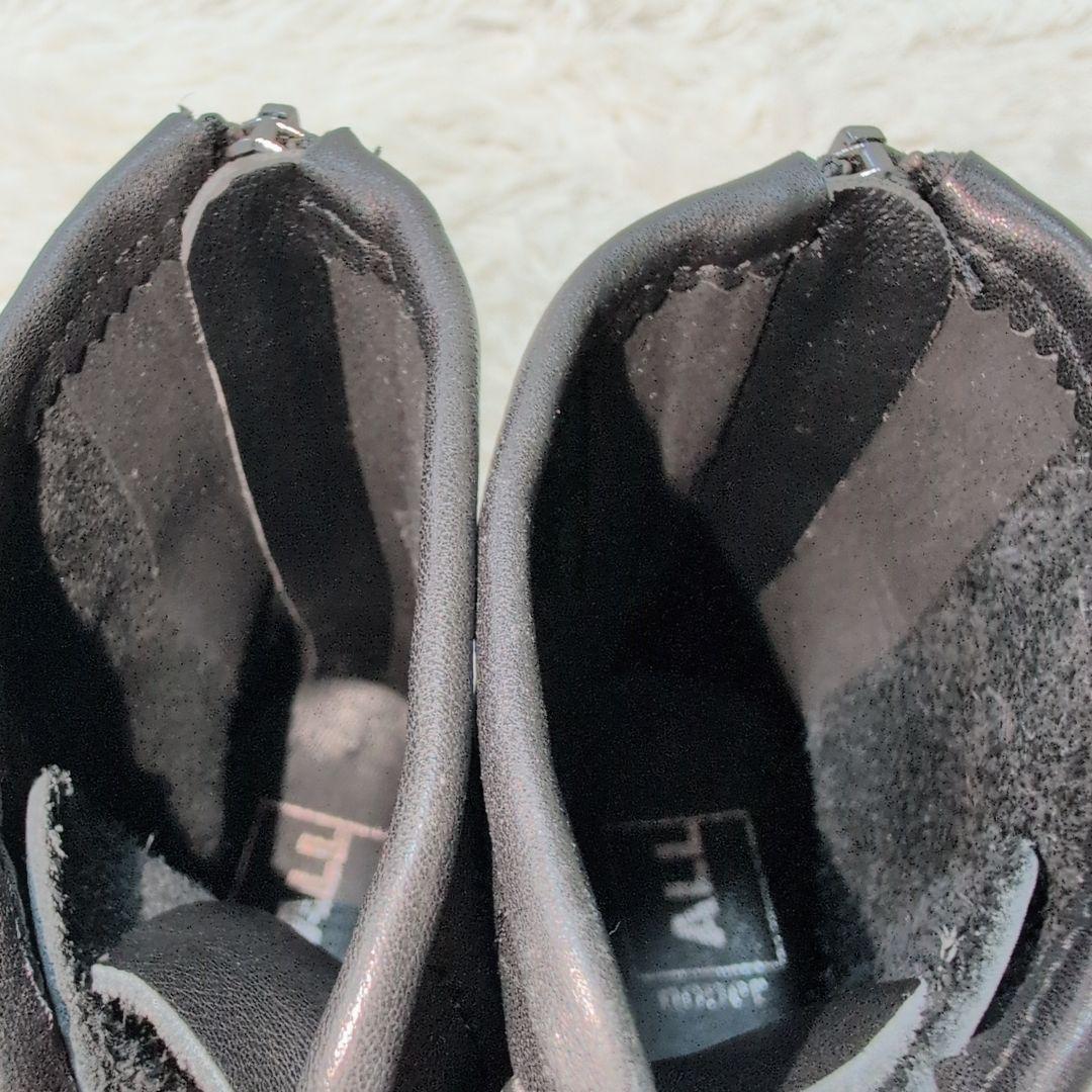 【美品】オールブラック 厚底 レースアップ ショートブーツ ブラック 24.0