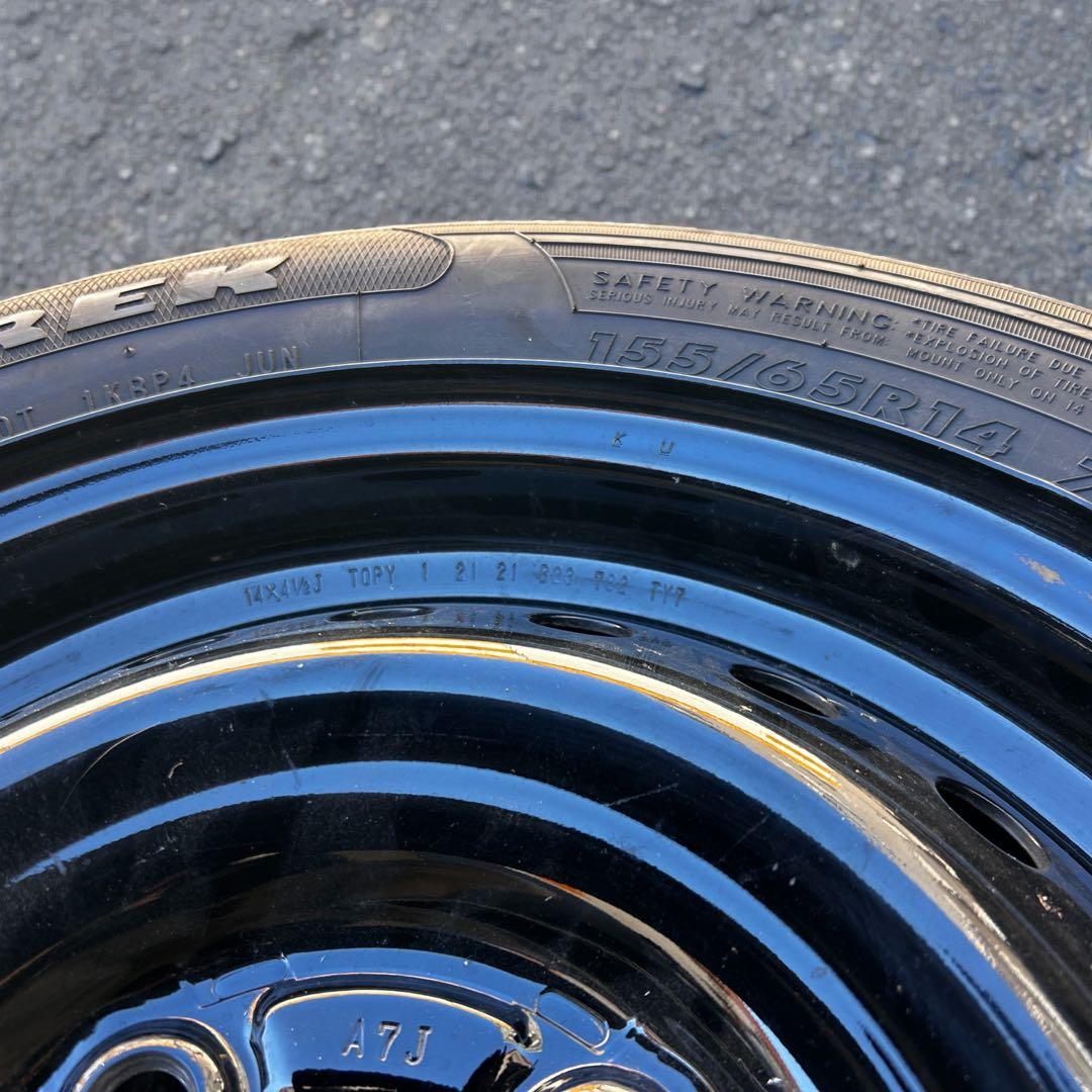 【9分山】155/65R14 ブラックスチールホイールセット