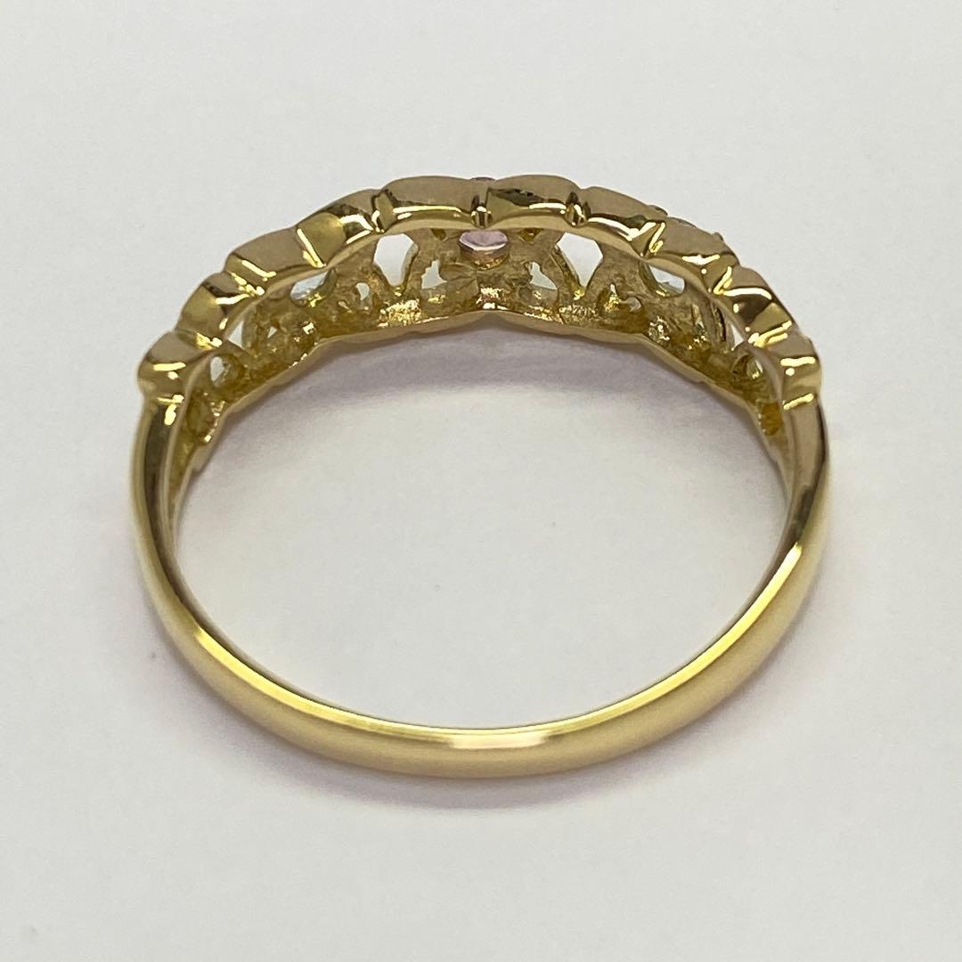 K18　天然ピンクトルマリンリング　ブルートパーズ　サイズ9号　1.65g