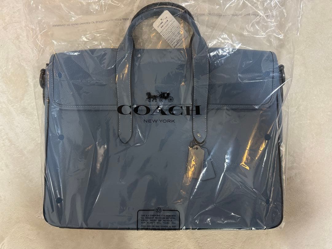 COACH ライトブルー　レザートートバッグ