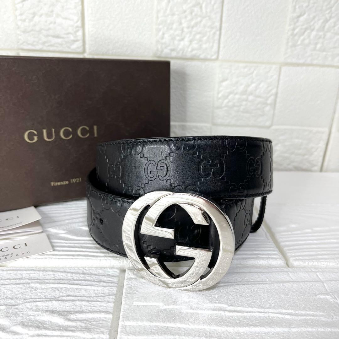 ✨極美品✨☘️GUCCI☘️✨ベルト✨GG柄✨シマレザー✨インターロッキング✨本革✨