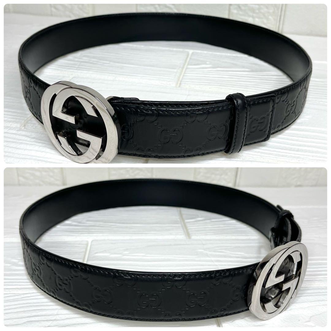 ✨極美品✨☘️GUCCI☘️✨ベルト✨GG柄✨シマレザー✨インターロッキング✨本革✨