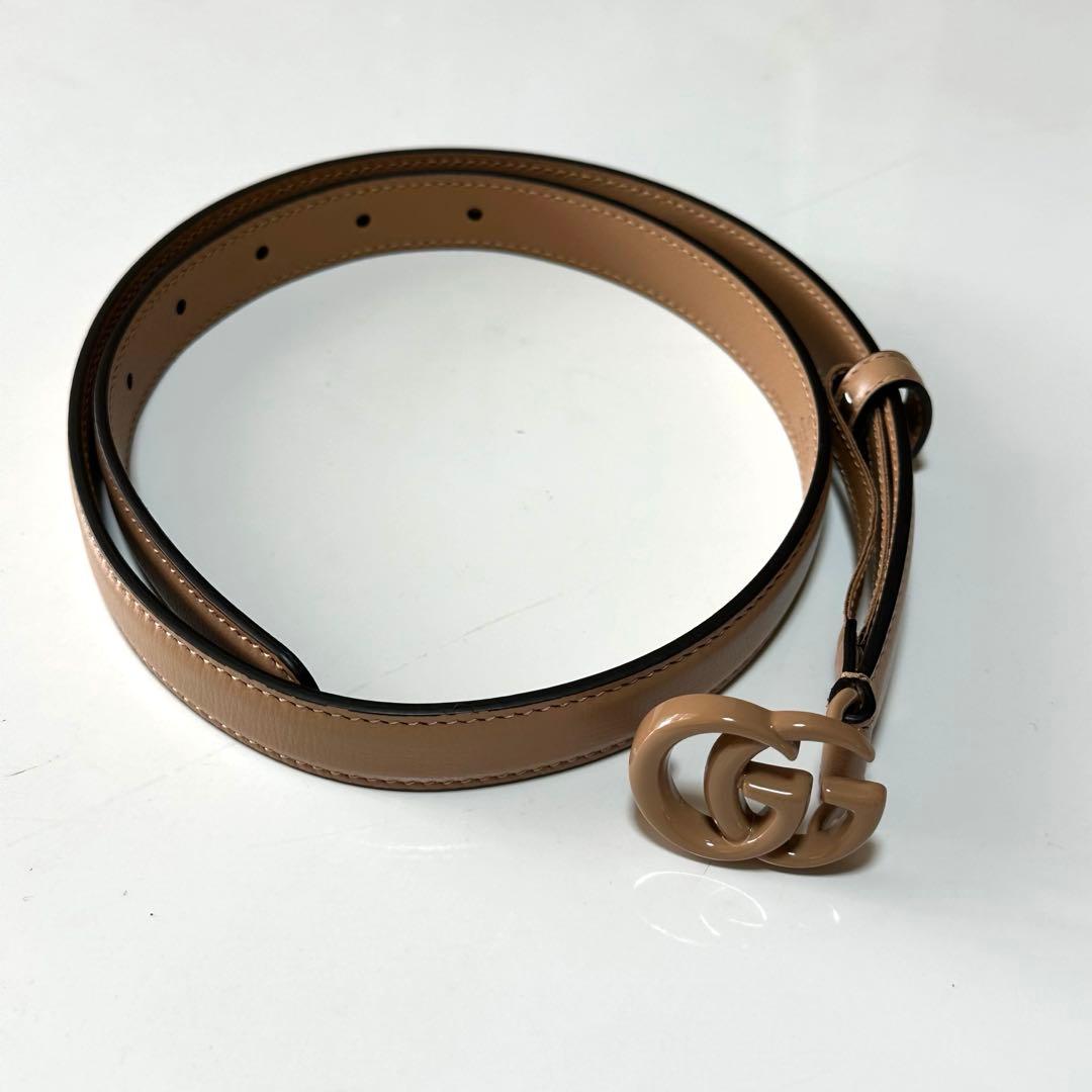 GUCCI ピンクベージュ ダブルGバックル ベルト　マーモント 70から80