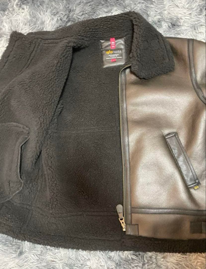 ブラウンレザージャケット ボア襟付き