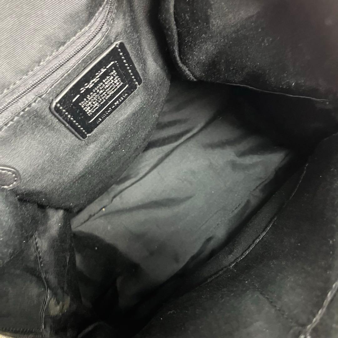 【美品】コーチ リュック バックパック シグネチャー レザー 大容量 ブラック