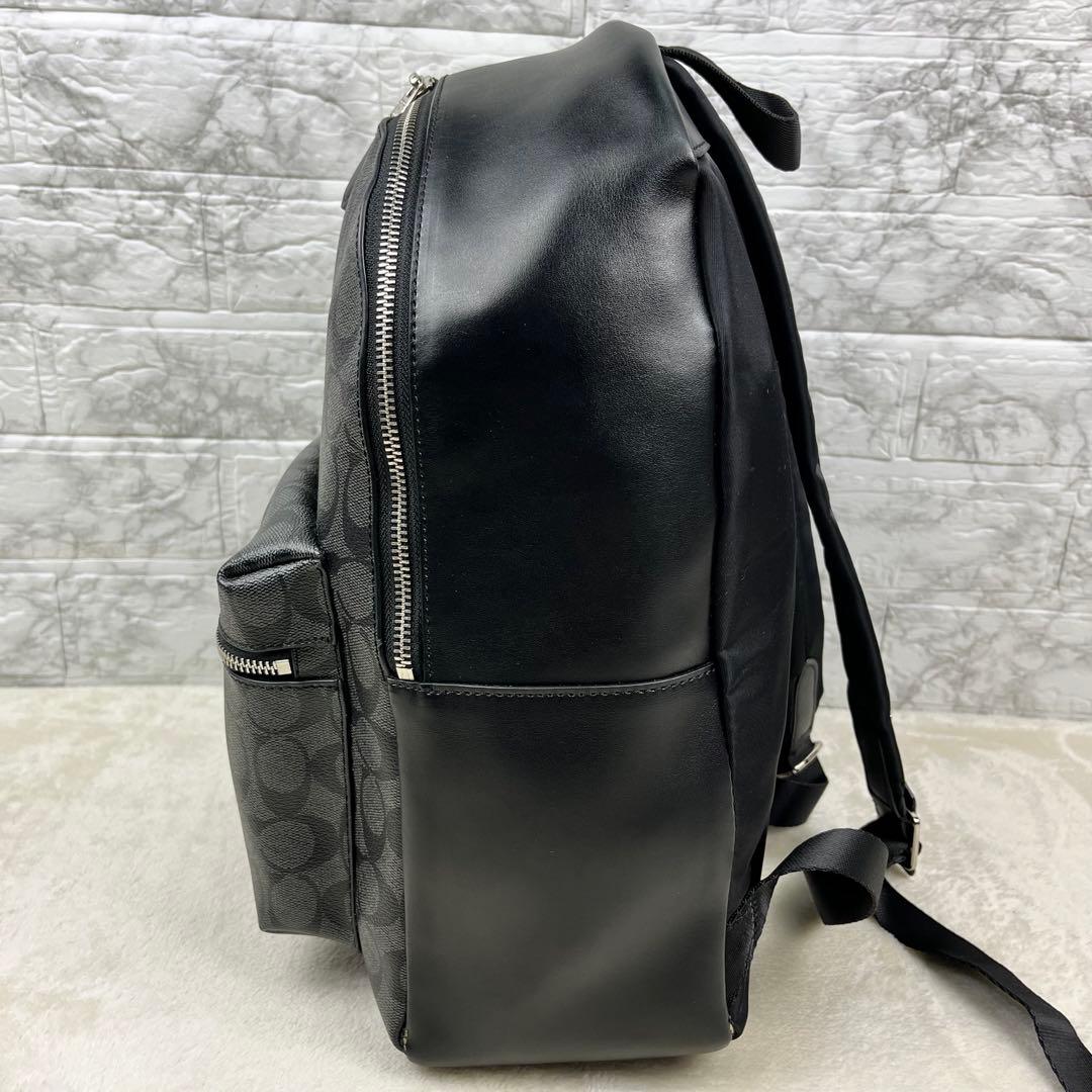 【美品】コーチ リュック バックパック シグネチャー レザー 大容量 ブラック