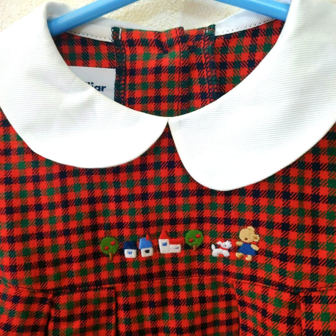 familiar ファミリア 赤 ワンピース チェック 【90】女の子 長袖