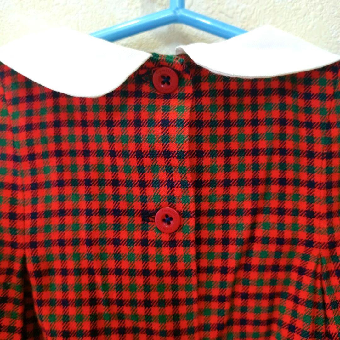 familiar ファミリア 赤 ワンピース チェック 【90】女の子 長袖