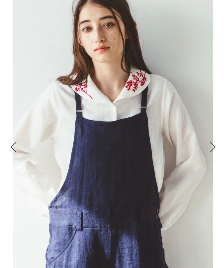 【本日夕方までお値下げ中】アトリエナルセ　リネン刺繍ショールカラーブラウス