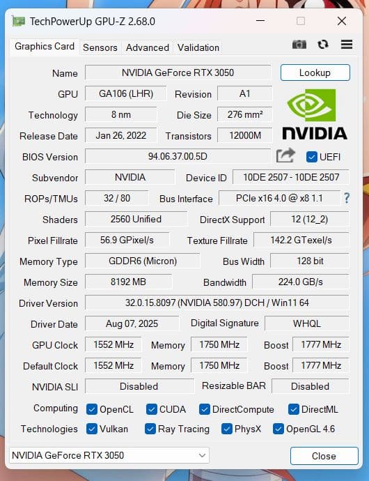 グラフィックボード・グラボ・ビデオカード Palit Nvidia GeForce RTX 3050 8GB