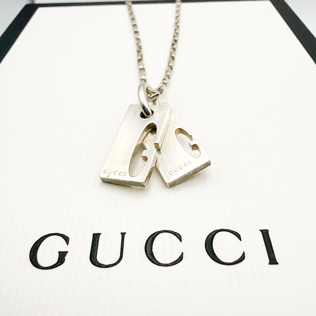 3010-1 人気✨GUCCI ダブルG ロゴ　ネックレス　シルバー