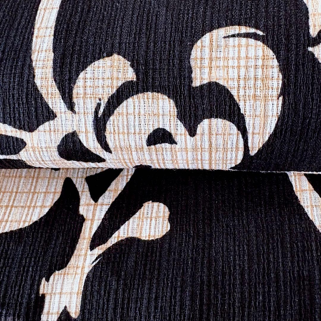 新品　高級綿麻　乱菊　生成り　黒　粋な古典柄　見えない縫製　お仕立て上がり　単品
