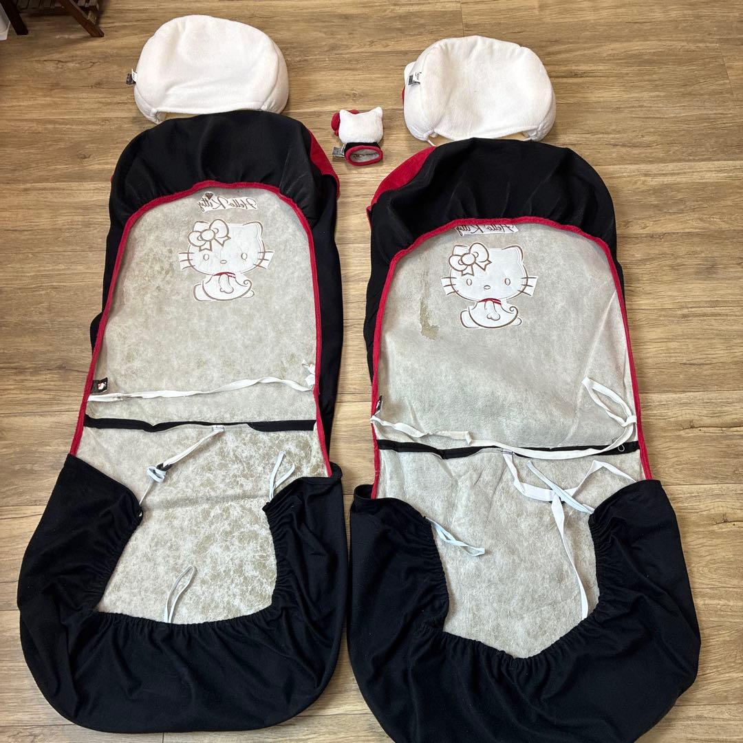 ハローキティ フード付きシートカバー 2人用　シフトカバー