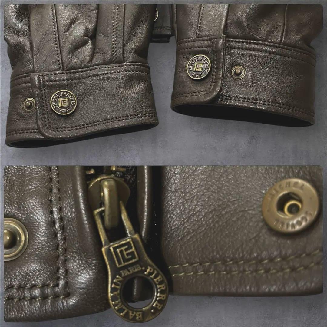 【美品】 ピエールバルマン レザーブルゾン ラムレザー 短丈 ブラウン 90s