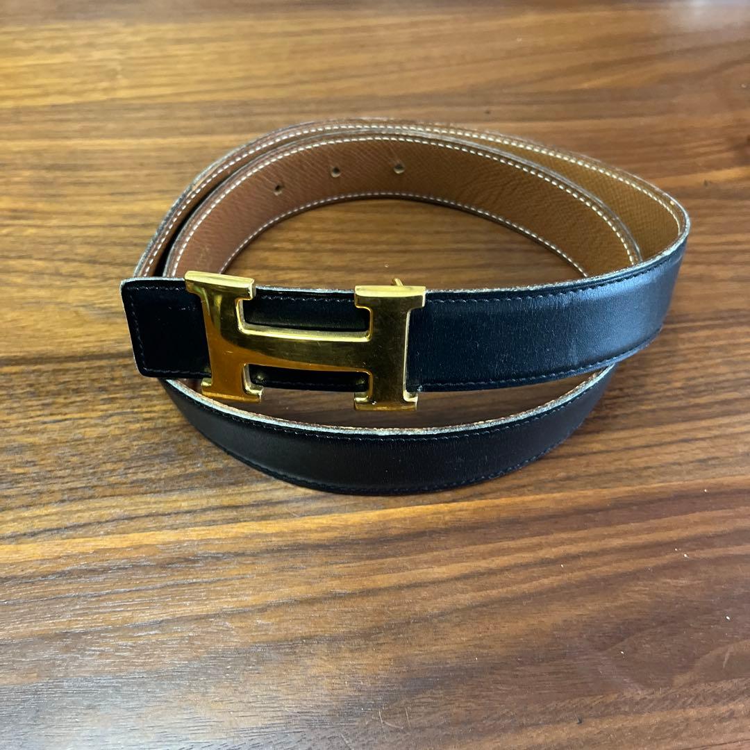 エルメス レザー バイカラー コンスタンス Hバックル ベルト ブラック