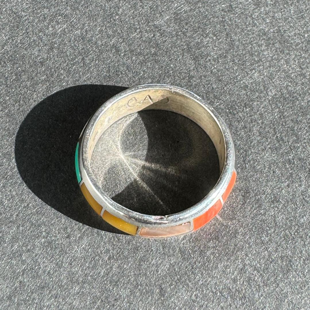 や*ま様 マルチカラー　インレイ　リング　サムリング　リング　ズニ　インディアン