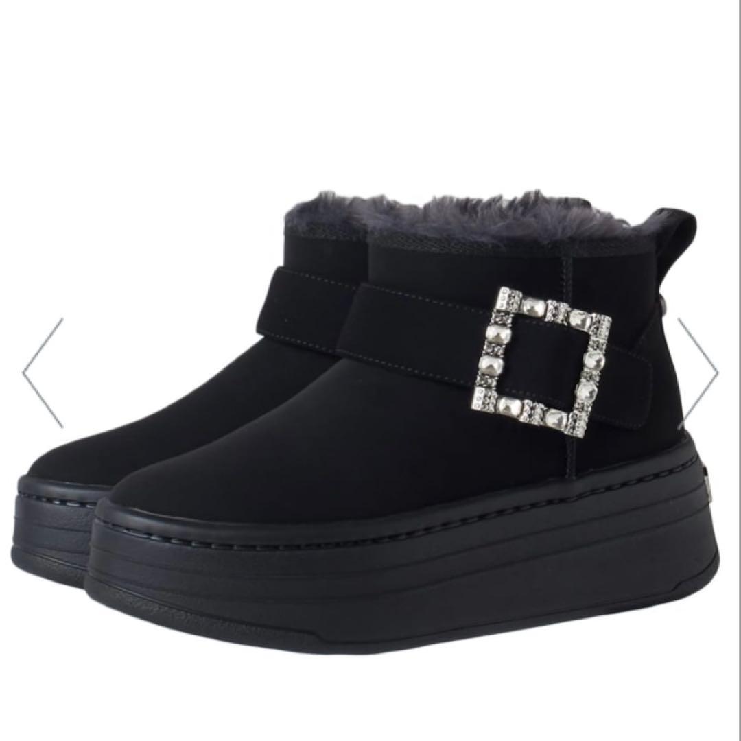 プラスダイアナ　＋diana 【軽量】厚底エコファーブーツ　ブラック　新品