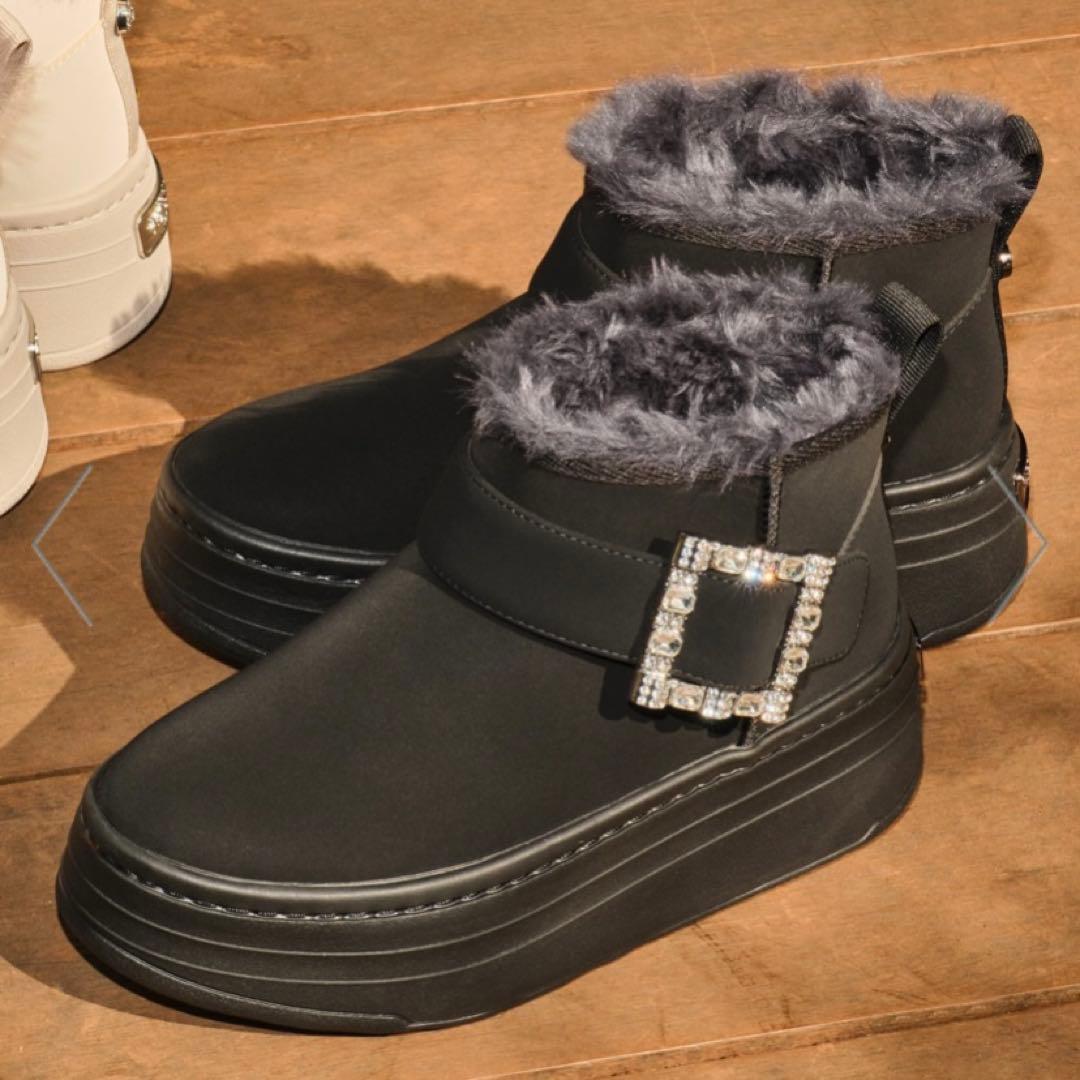 プラスダイアナ　＋diana 【軽量】厚底エコファーブーツ　ブラック　新品