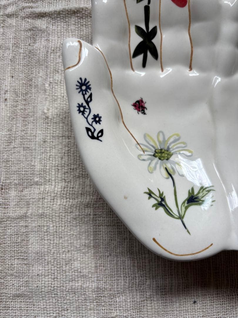 手の形 陶磁器トレイ 花柄