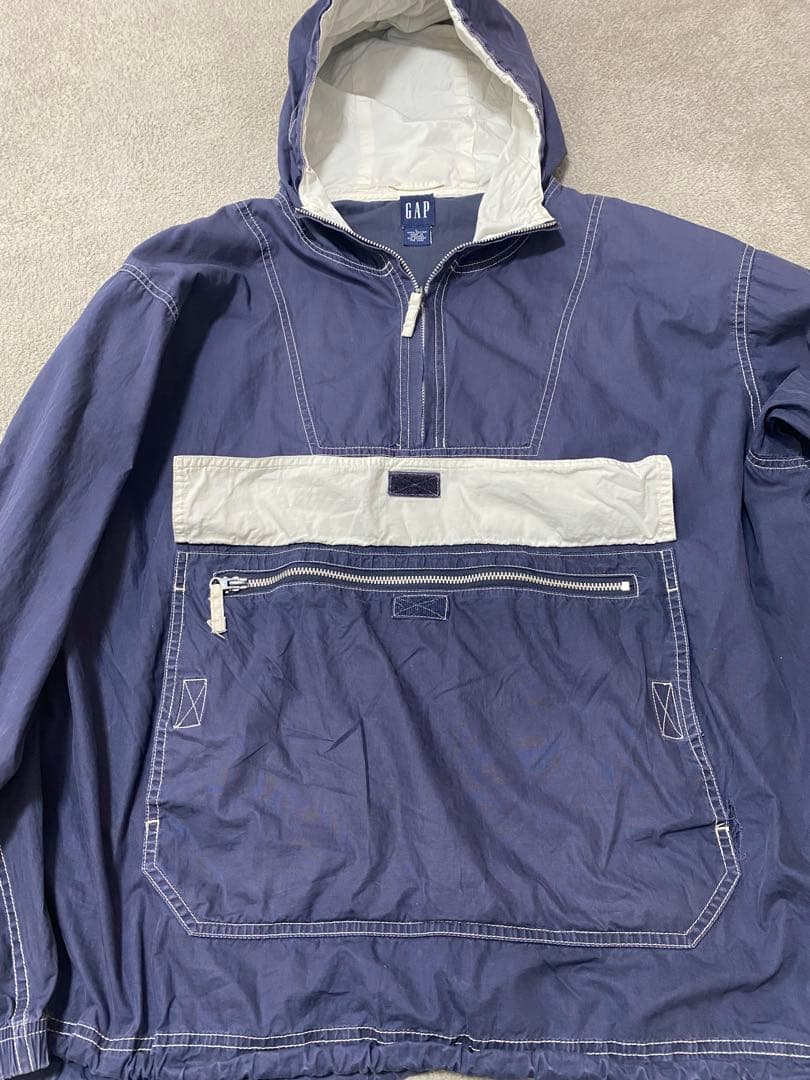 90s OLD GAP コットンアノラック　アノラックパーカー　ネイビー　白