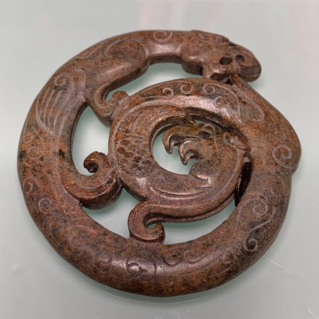 縁起物　神龍のトーテム 宇宙パワー 不思議の石鉄隕石　アンティーク　2点彫刻