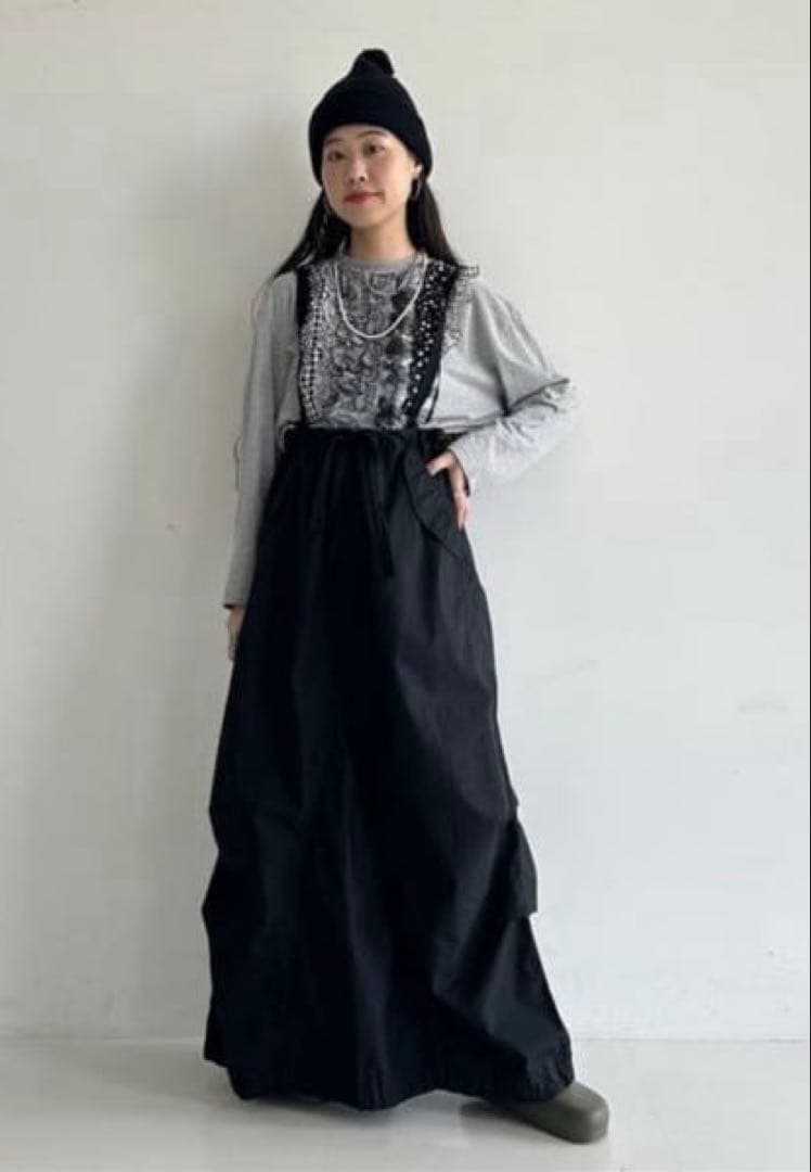 beams boy アーミー オーバーパンツ アレンジ ワンピース ブラック