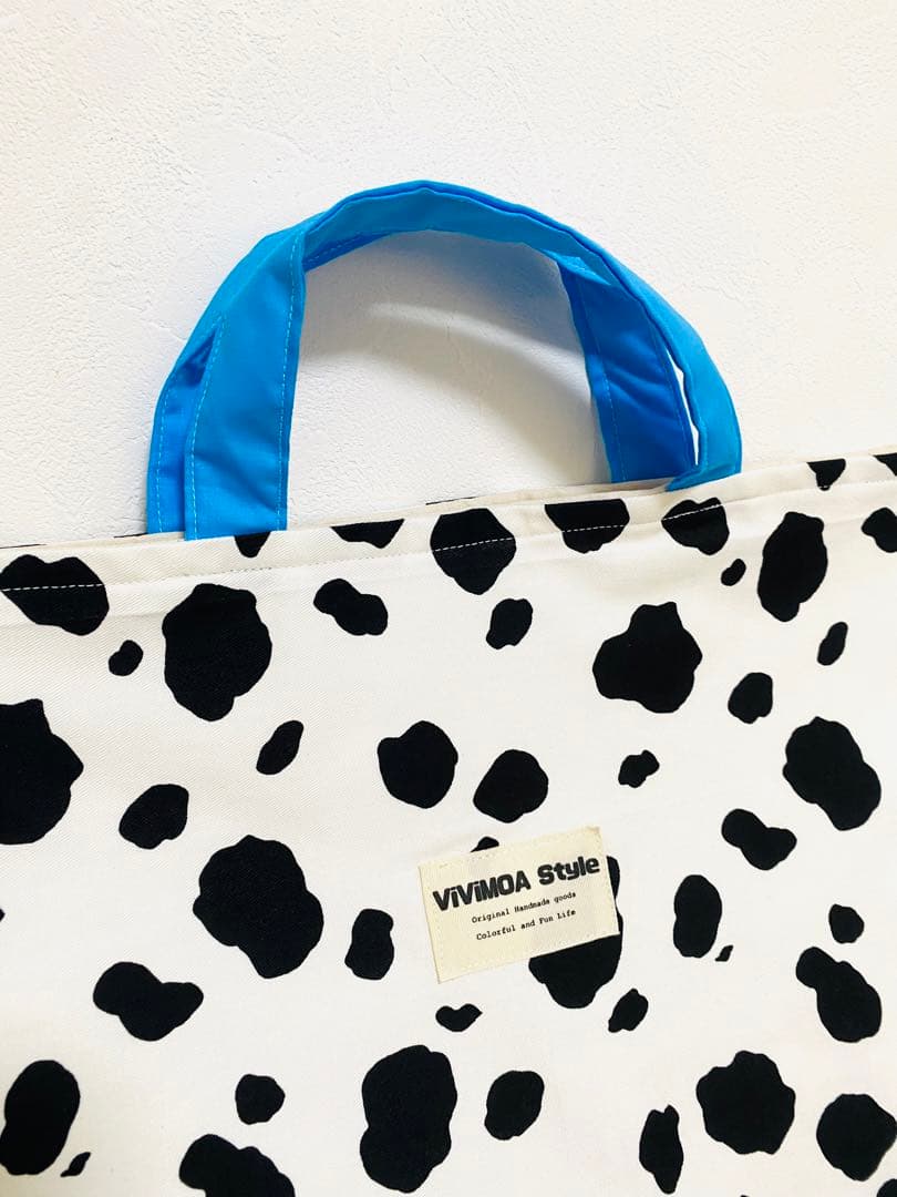 あすか　オーダー商品　完成　入園入学　ハンドメイド　水色　牛柄