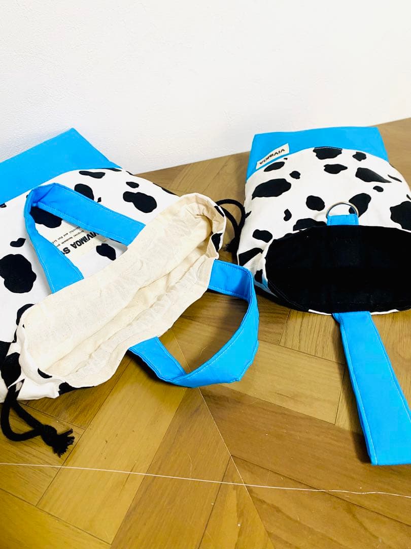 あすか　オーダー商品　完成　入園入学　ハンドメイド　水色　牛柄