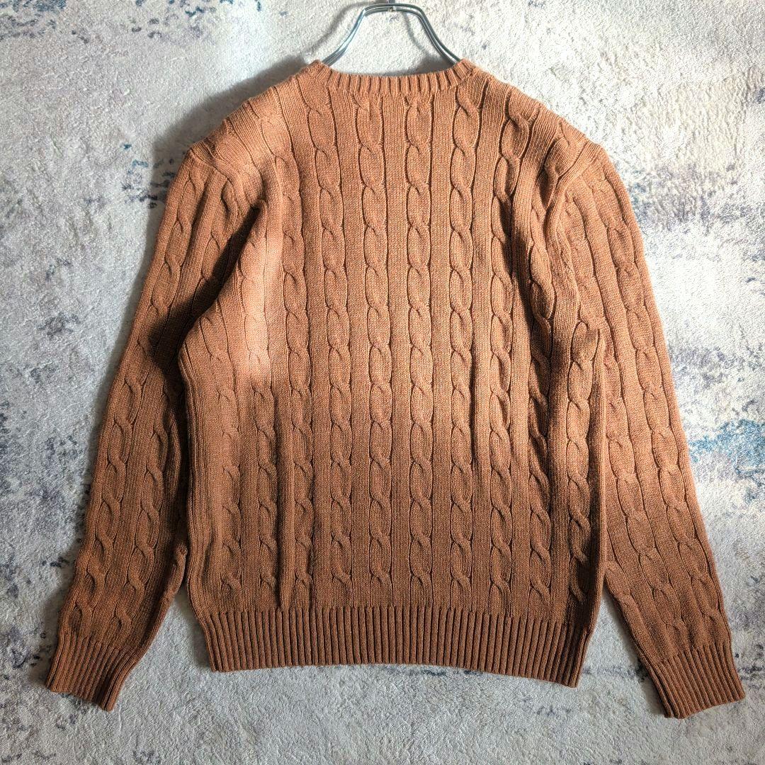 美品 ポロラルフローレン ケーブルニット ネイビーポニー刺繍 綿 ブラウン系 M