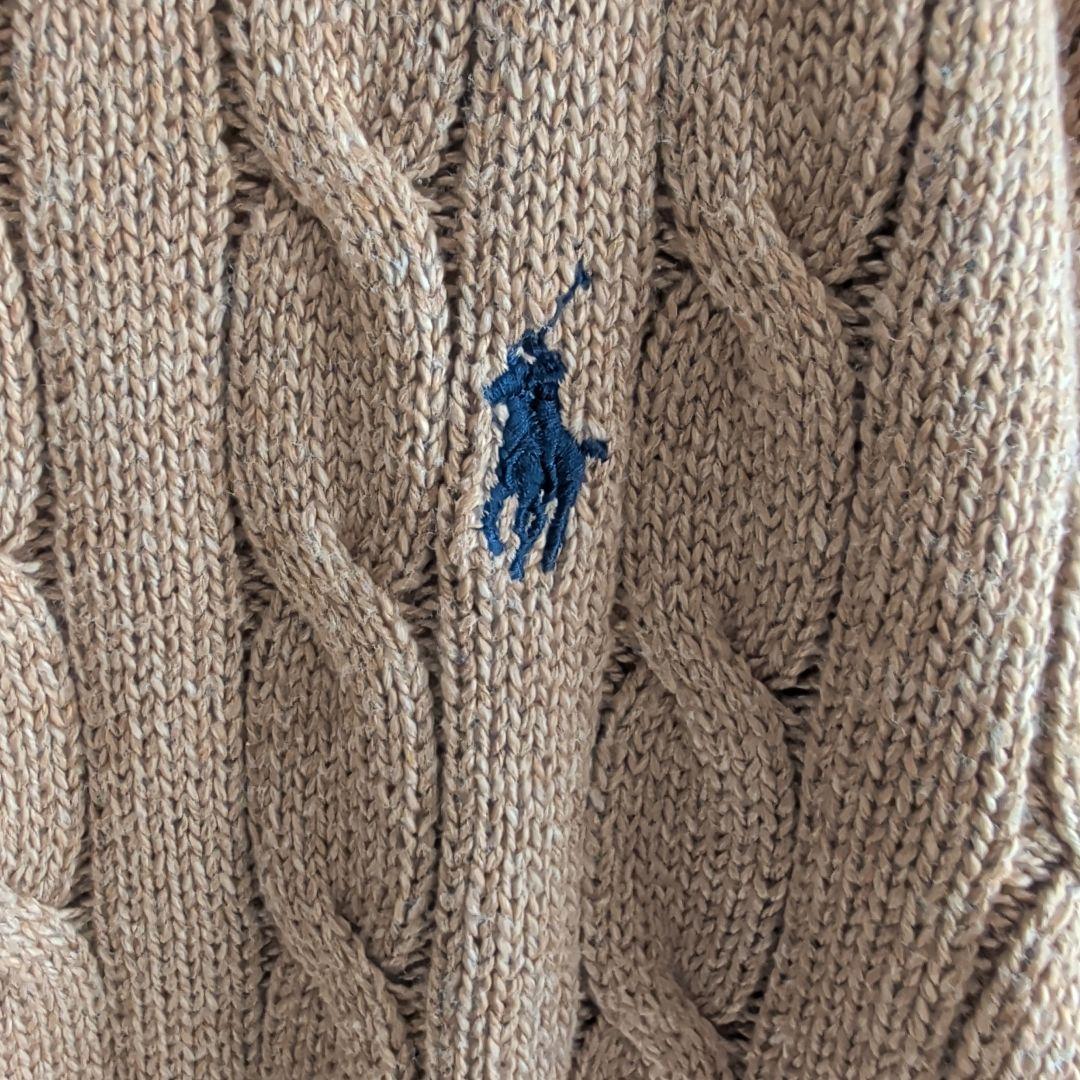 美品 ポロラルフローレン ケーブルニット ネイビーポニー刺繍 綿 ブラウン系 M