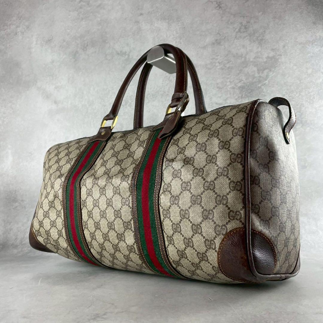 美品✨GUCCI バンド ボストンバッグ gg シェリー PVC ベージュ大容量
