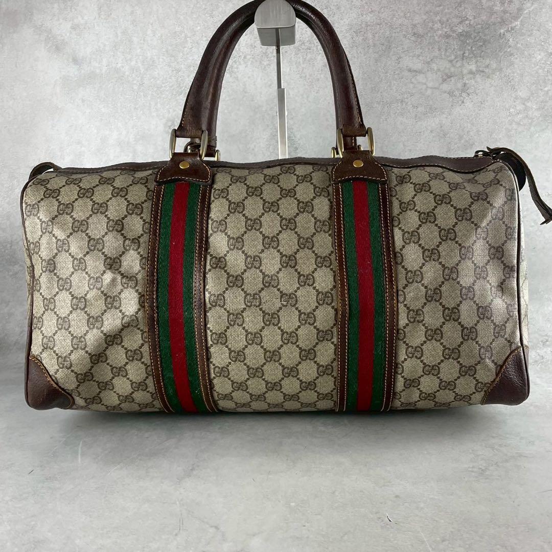 美品✨GUCCI バンド ボストンバッグ gg シェリー PVC ベージュ大容量