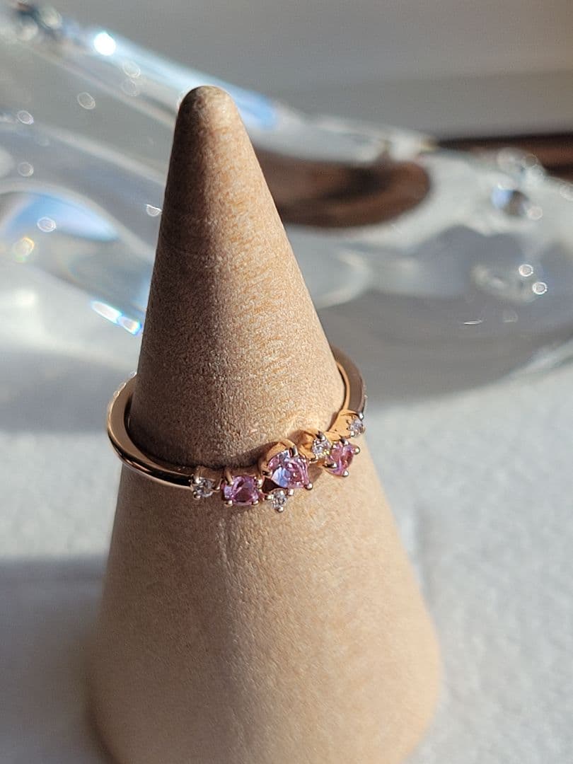 美品★4℃ K10 PG ルビー リング 指輪 ピンキー ジルコニア 2号