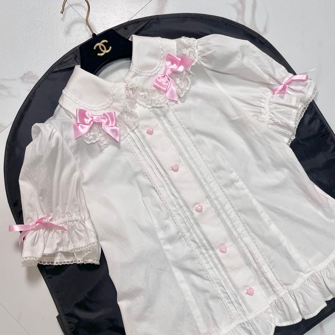 angelic pretty ブラウス 丸襟 レース 刺繍 リボン 2way