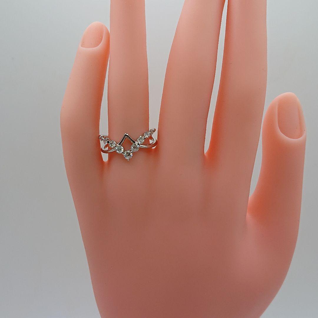 天然ダイヤモンド オープンリング ダブルV字リング Pt900 プラチナ900