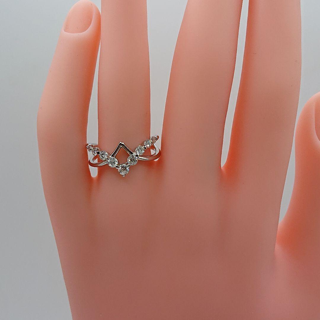 天然ダイヤモンド オープンリング ダブルV字リング Pt900 プラチナ900