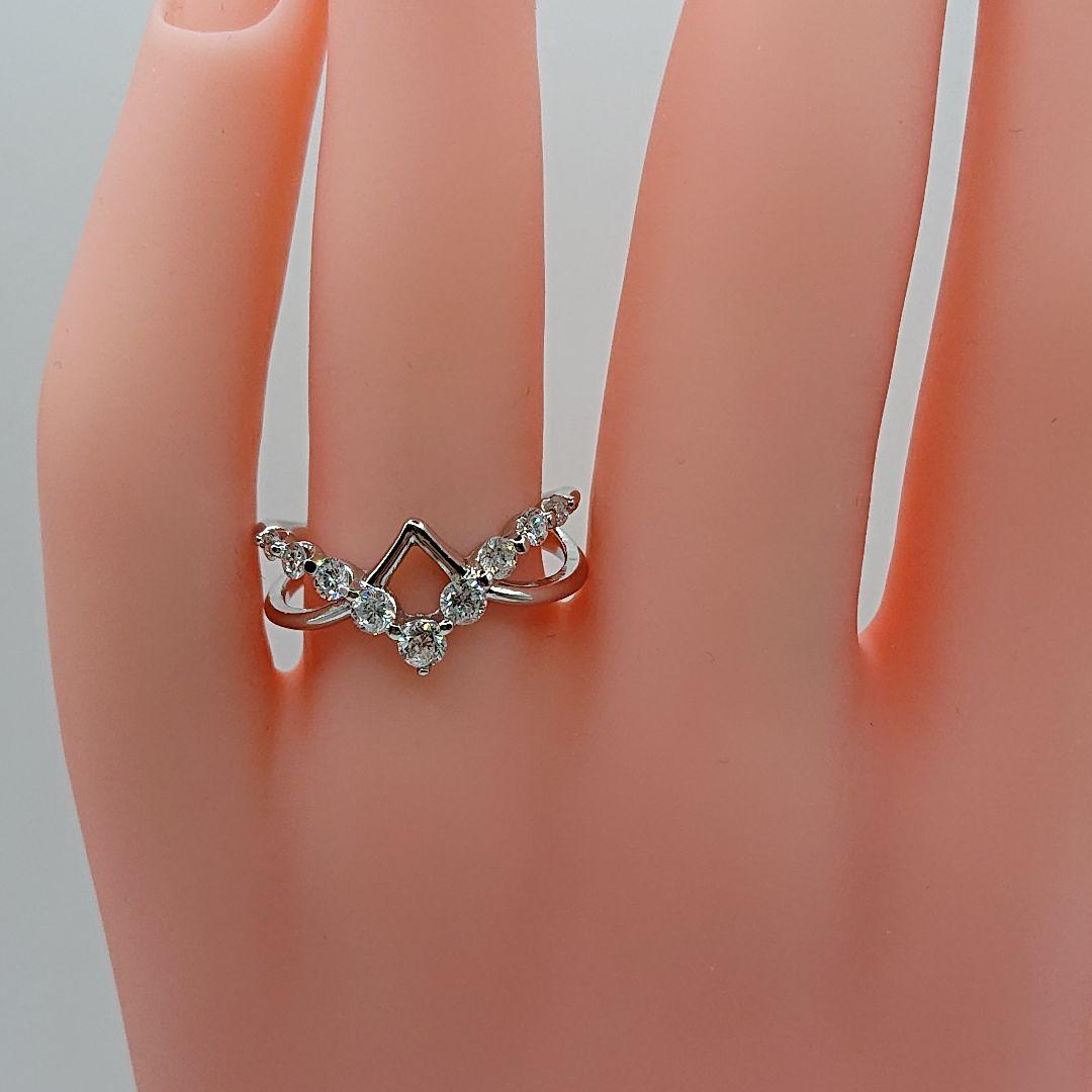 天然ダイヤモンド オープンリング ダブルV字リング Pt900 プラチナ900