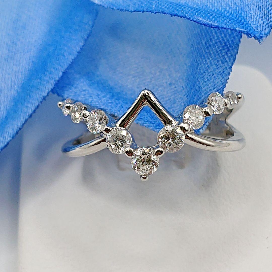 天然ダイヤモンド オープンリング ダブルV字リング Pt900 プラチナ900