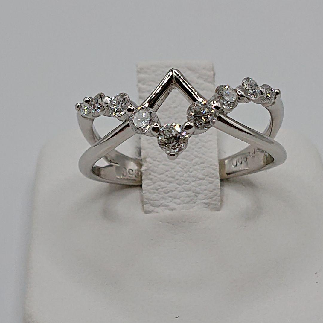 天然ダイヤモンド オープンリング ダブルV字リング Pt900 プラチナ900