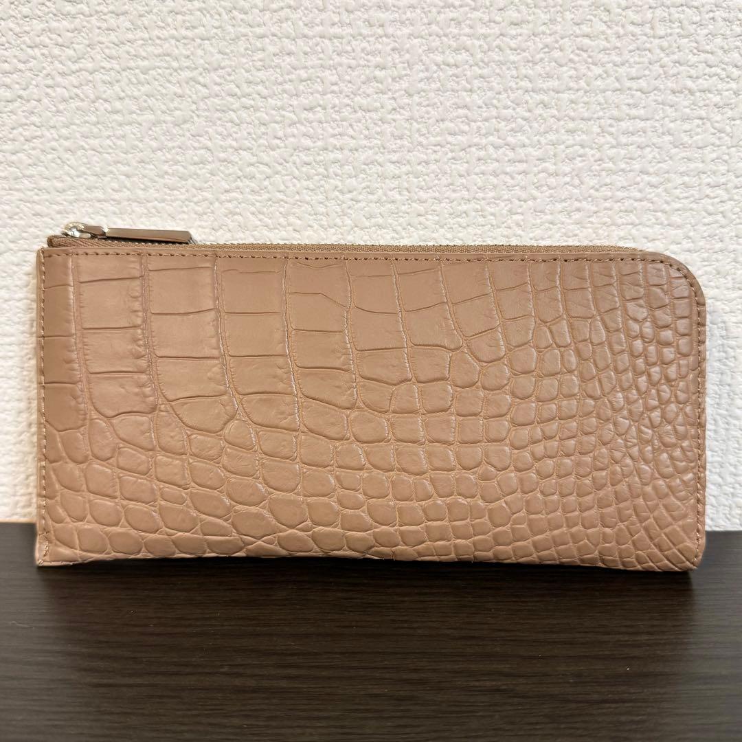 未使用品 本物 マット加工 クロコダイル本革 長財布 サンドベージュ L字