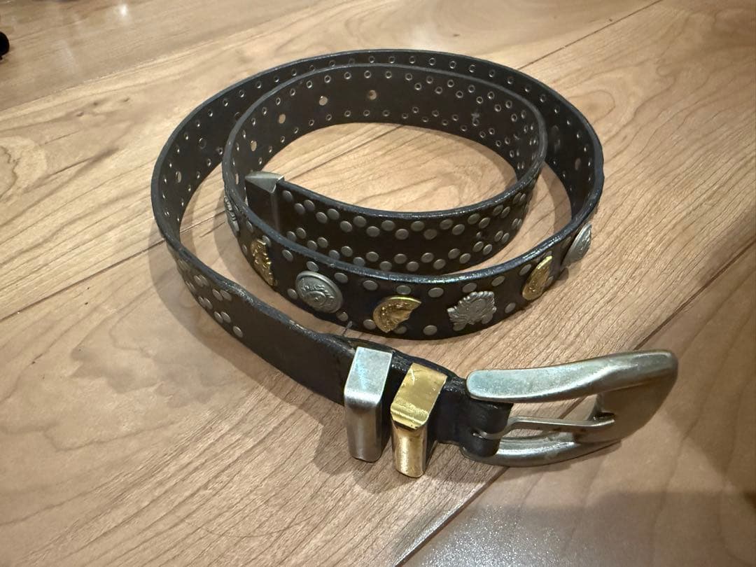 ヴェルサーチ VERSACE ゴールド　銀　メデューサ スタッズ レザー ベルト