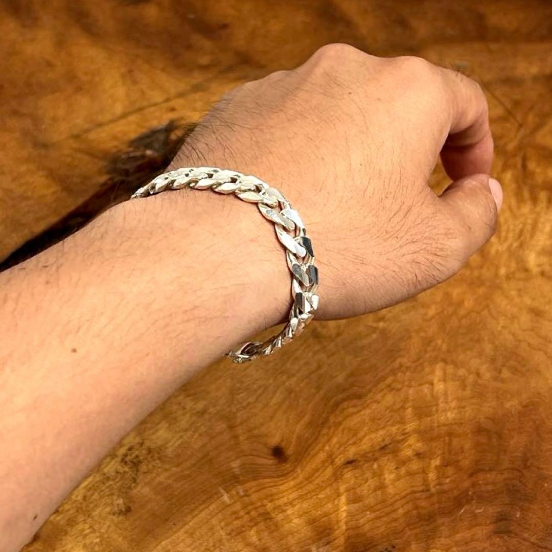 ヴィンテージ シルバー カーブ リンク ヘビー ブレスレット ITALY 925