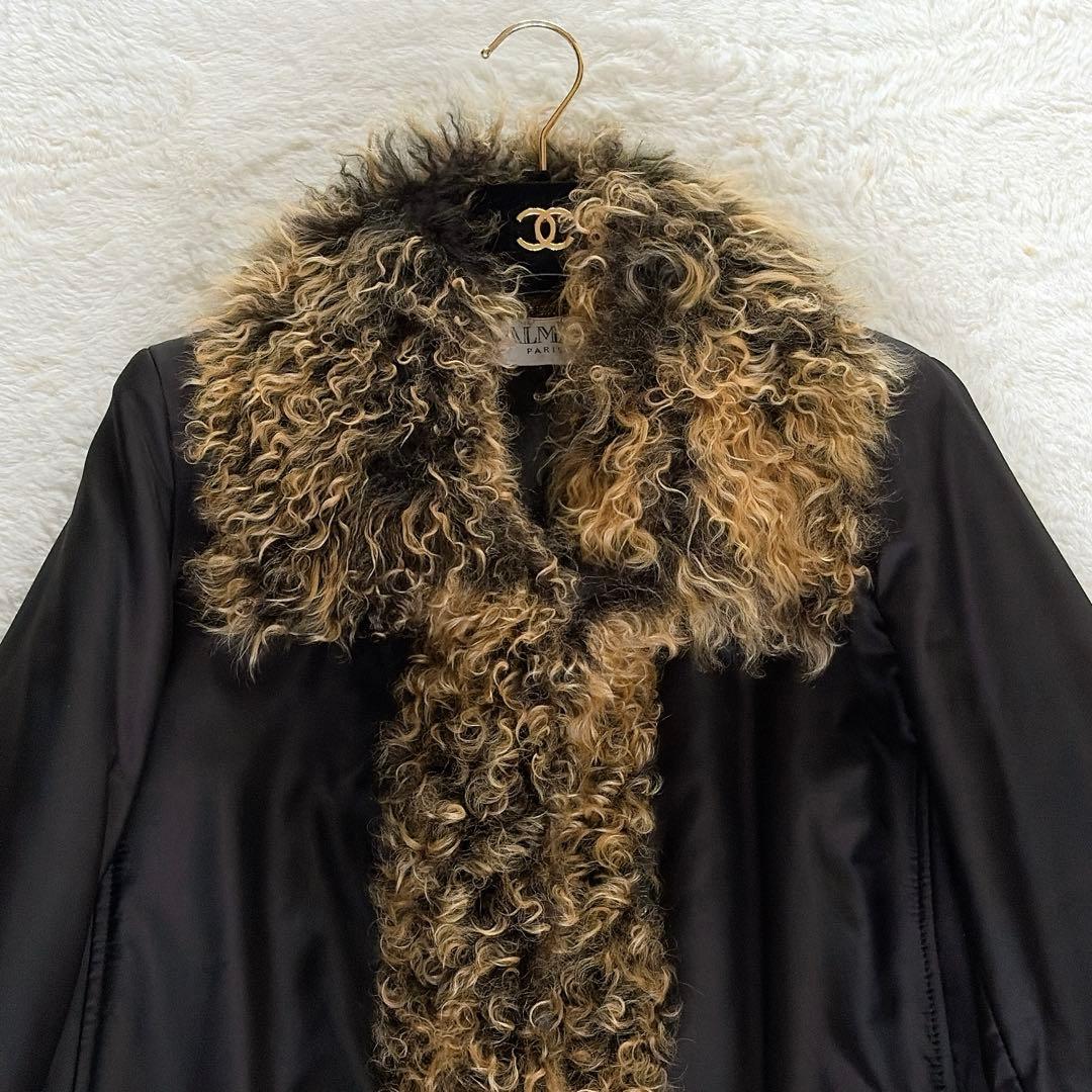 美品✨【バルマン】チベットラムファー シルク100% 中綿コート ブラック 38