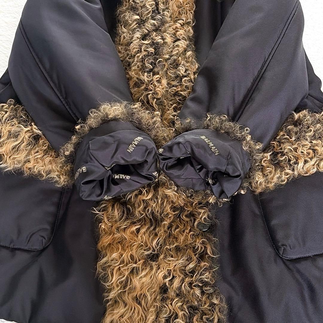 美品✨【バルマン】チベットラムファー シルク100% 中綿コート ブラック 38