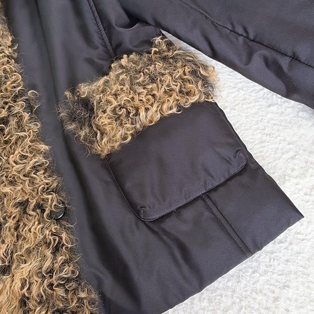 美品✨【バルマン】チベットラムファー シルク100% 中綿コート ブラック 38