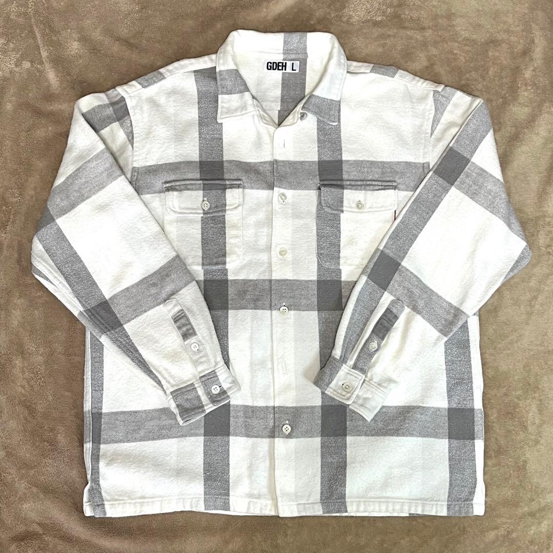 GOODENOUGH グッドイナフ ネルシャツ ホワイトxグレー Lサイズ